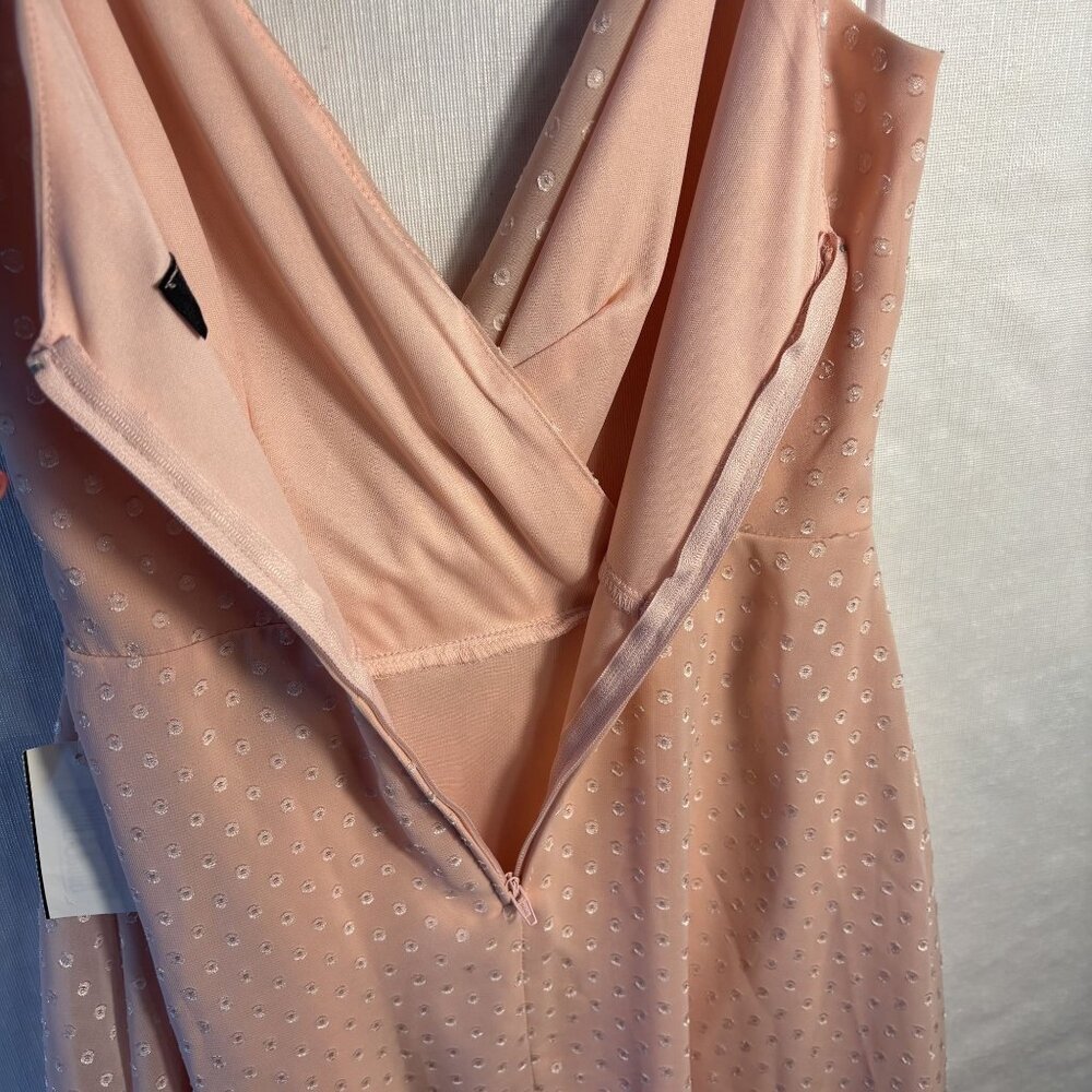 Blush - Rose Polka Dot Wrap Dress With Spaghetti Straps & Back Zipper - Picture 6 of 14